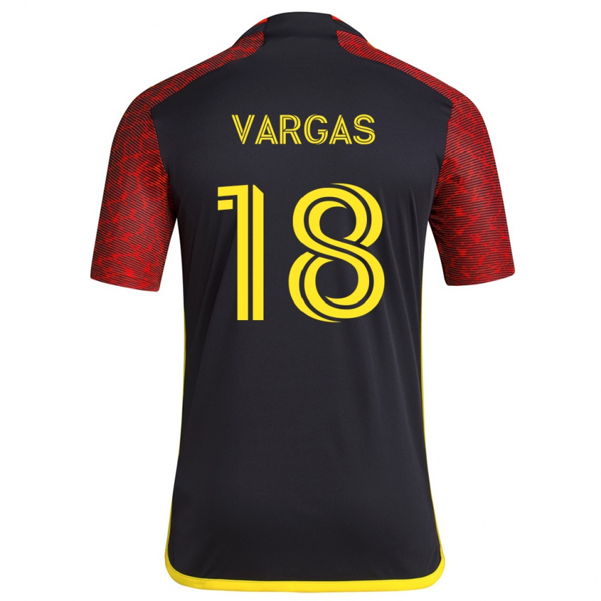 Kids Football Obed Vargas #18 Red Black Away Jersey 2024/25 T-Shirt