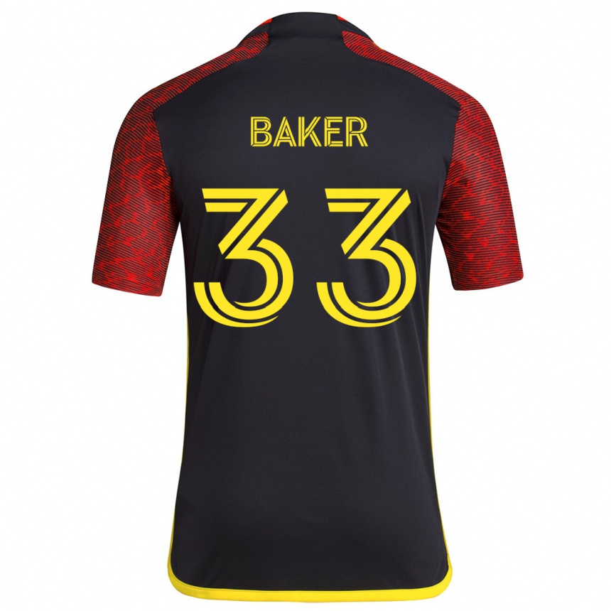 Kids Football Cody Baker #33 Red Black Away Jersey 2024/25 T-Shirt