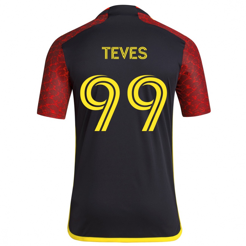 Kids Football Dylan Teves #99 Red Black Away Jersey 2024/25 T-Shirt