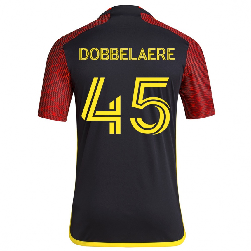 Kids Football Ethan Dobbelaere #45 Red Black Away Jersey 2024/25 T-Shirt