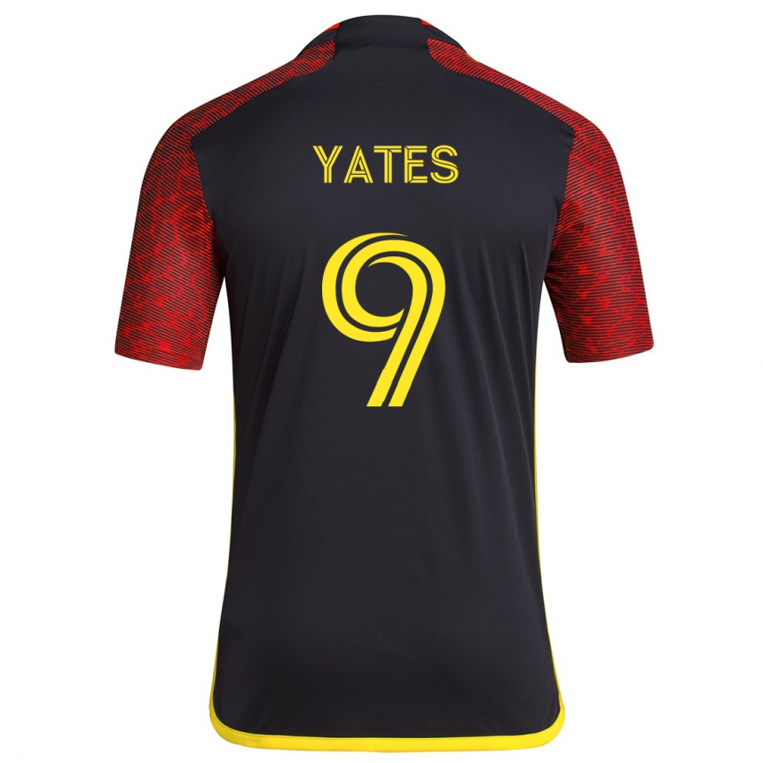 Kids Football Summer Yates #9 Red Black Away Jersey 2024/25 T-Shirt