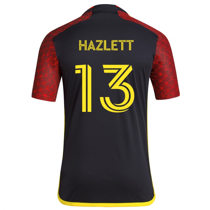 Kids Football Kimberly Hazlett #13 Red Black Away Jersey 2024/25 T-Shirt