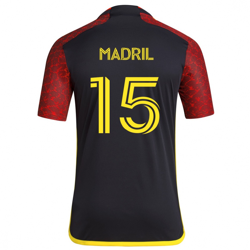 Kids Football Emily Madril #15 Red Black Away Jersey 2024/25 T-Shirt