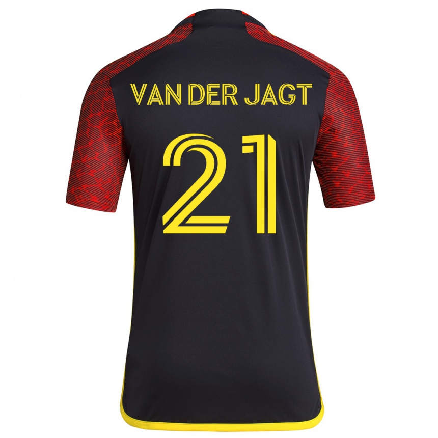 Kids Football Olivia Van Der Jagt #21 Red Black Away Jersey 2024/25 T-Shirt