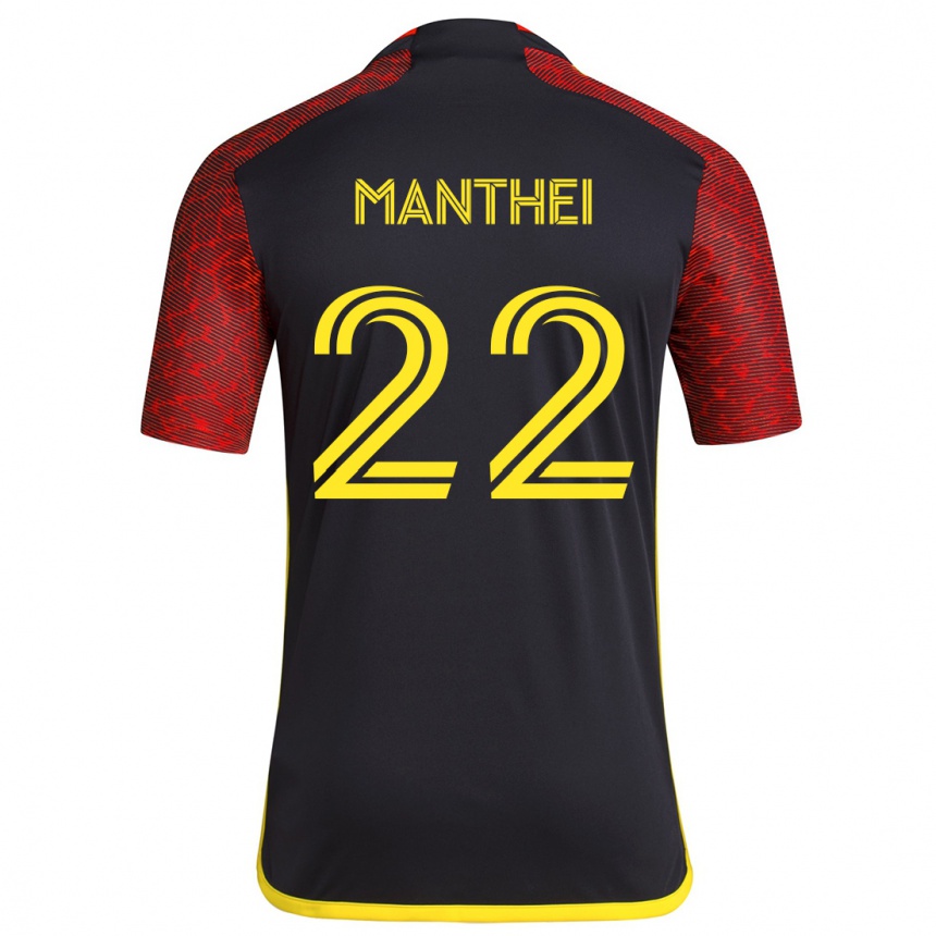 Kids Football Leahi Manthei #22 Red Black Away Jersey 2024/25 T-Shirt