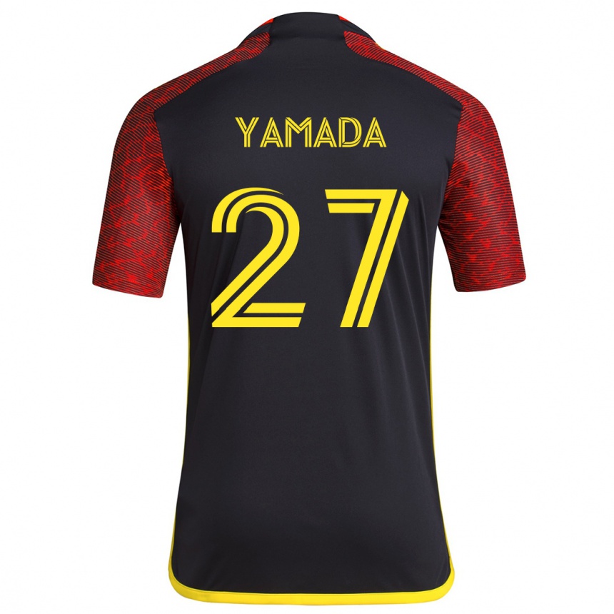 Kids Football Hikari Yamada #27 Red Black Away Jersey 2024/25 T-Shirt