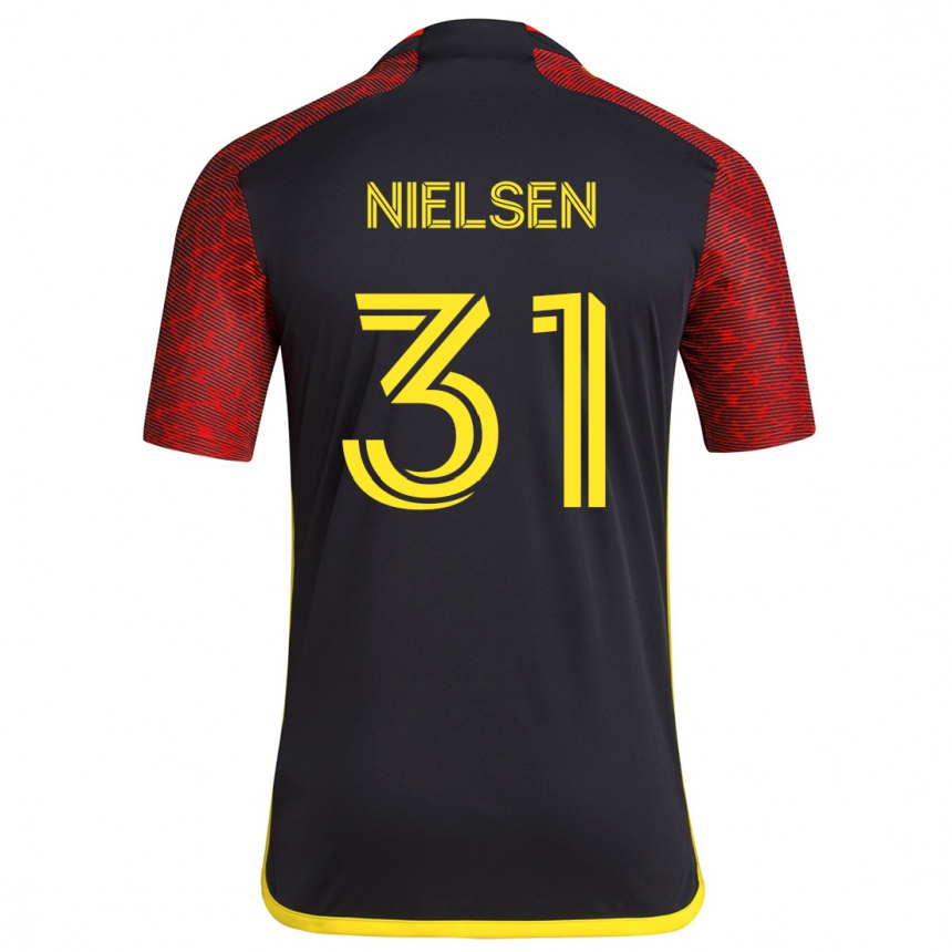 Kids Football Madeline Nielsen #31 Red Black Away Jersey 2024/25 T-Shirt