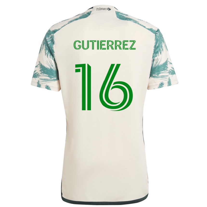 Kids Football Diego Gutiérrez #16 Beige Brown Away Jersey 2024/25 T-Shirt