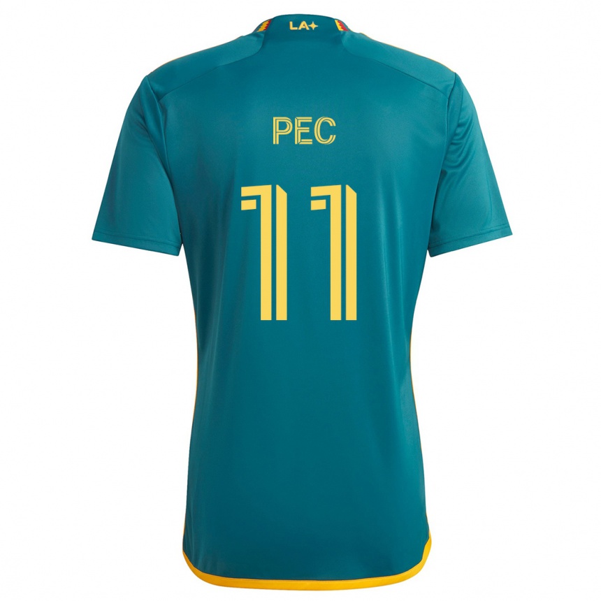 Kids Football Gabriel Pec #11 Green Yellow Away Jersey 2024/25 T-Shirt