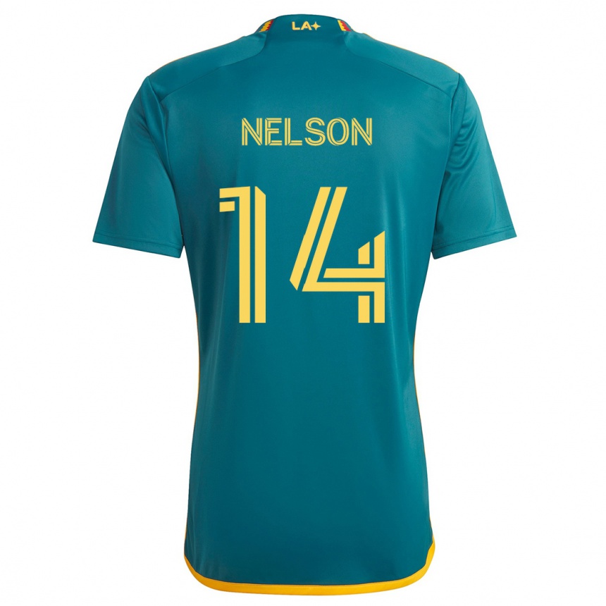 Kids Football John Nelson #14 Green Yellow Away Jersey 2024/25 T-Shirt