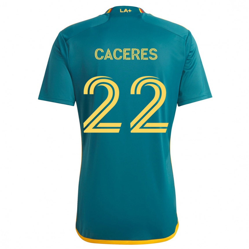 Kids Football Martín Cáceres #22 Green Yellow Away Jersey 2024/25 T-Shirt