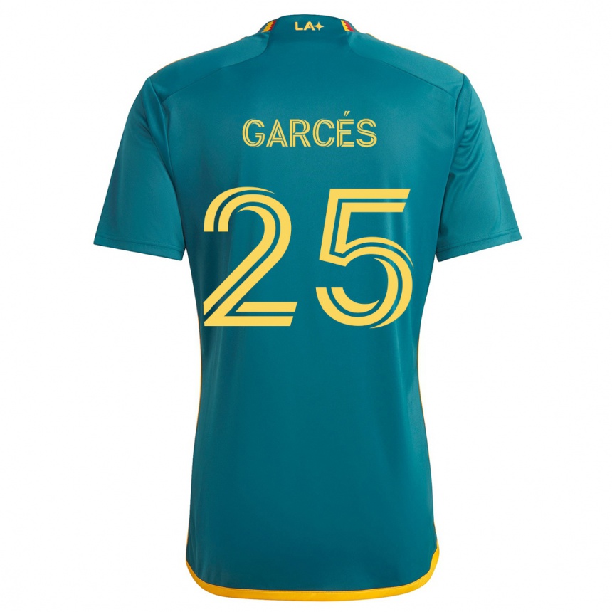 Kids Football Carlos Garcés #25 Green Yellow Away Jersey 2024/25 T-Shirt