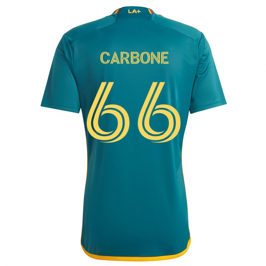 Kids Football Matteo Carbone #66 Green Yellow Away Jersey 2024/25 T-Shirt