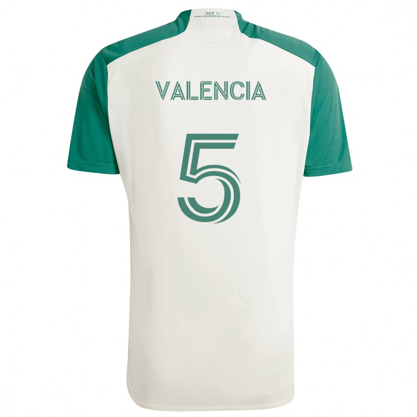 Kids Football Jhojan Valencia #5 Tan Green Away Jersey 2024/25 T-Shirt