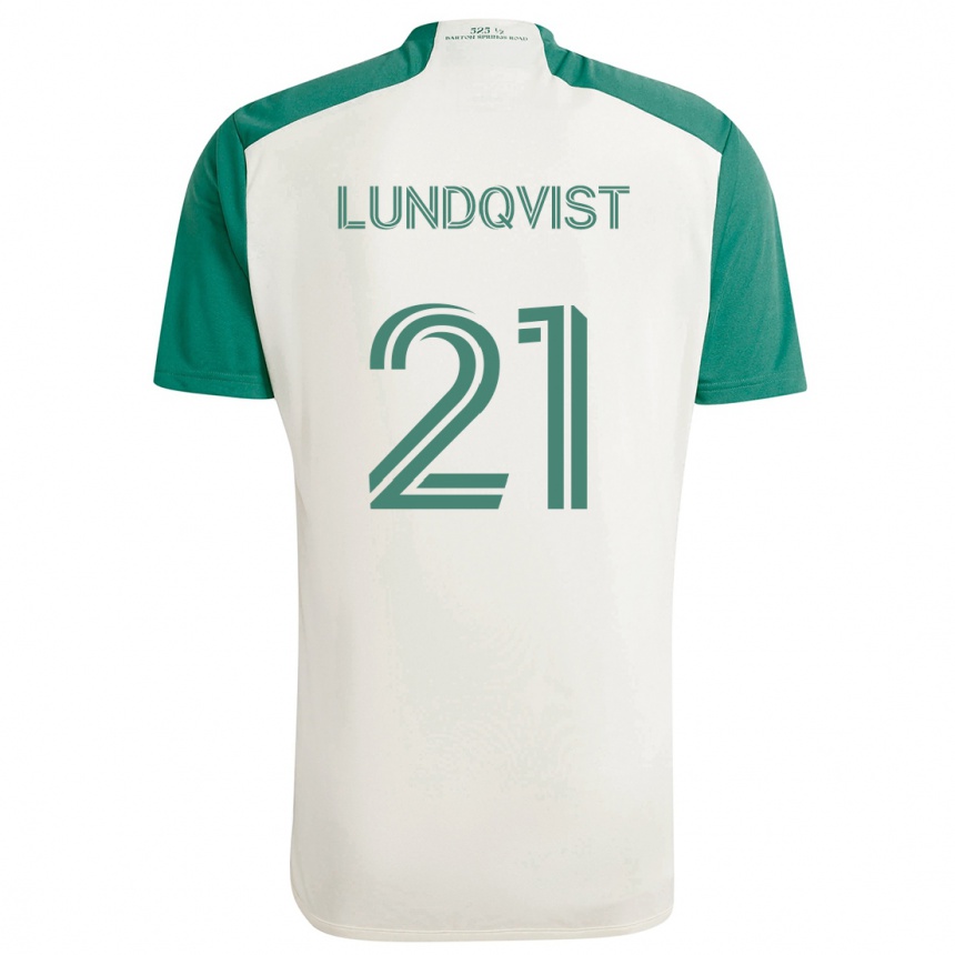 Kids Football Adam Lundqvist #21 Tan Green Away Jersey 2024/25 T-Shirt