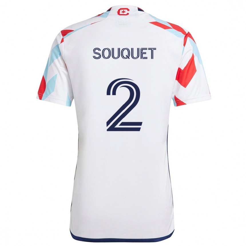 Kids Football Arnaud Souquet #2 White Red Blue Away Jersey 2024/25 T-Shirt