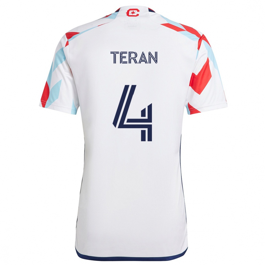 Kids Football Carlos Terán #4 White Red Blue Away Jersey 2024/25 T-Shirt