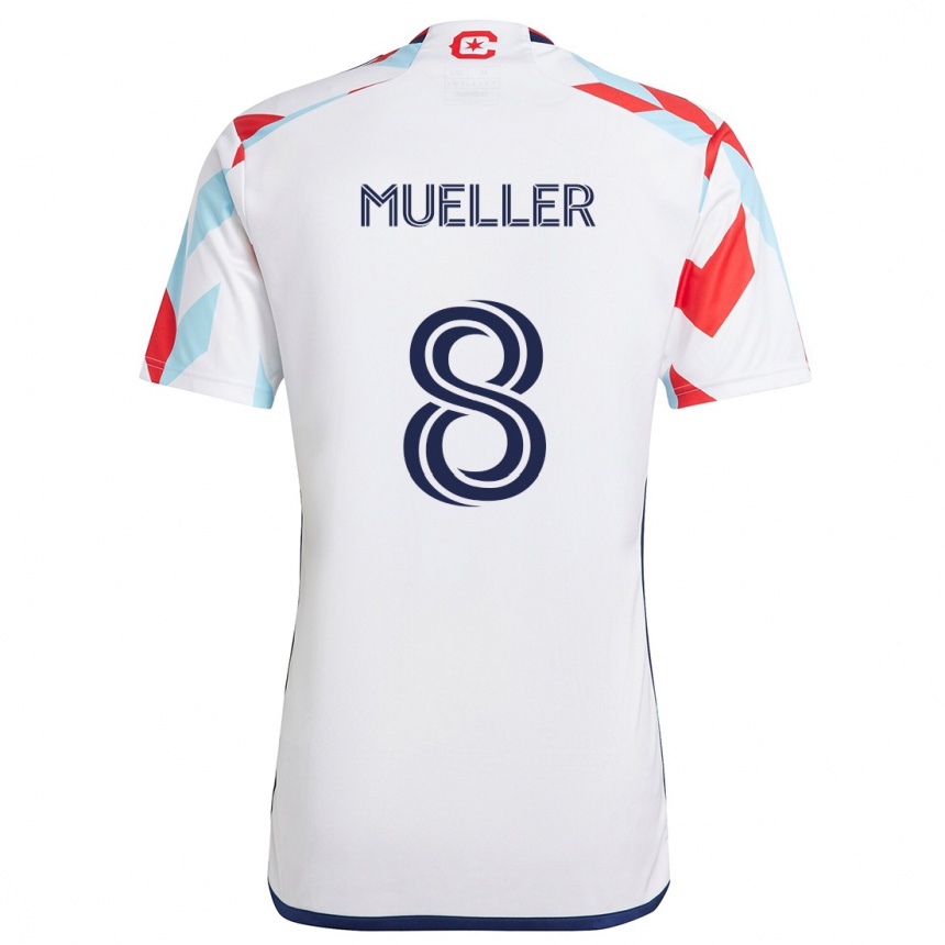 Kids Football Chris Mueller #8 White Red Blue Away Jersey 2024/25 T-Shirt