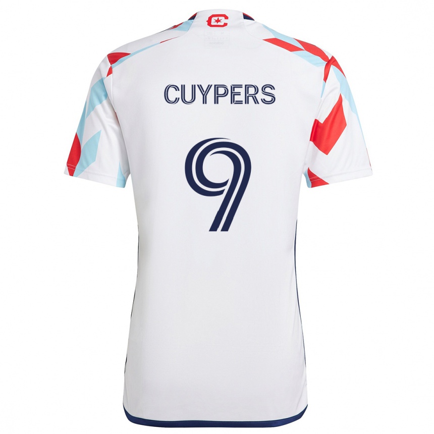 Kids Football Hugo Cuypers #9 White Red Blue Away Jersey 2024/25 T-Shirt