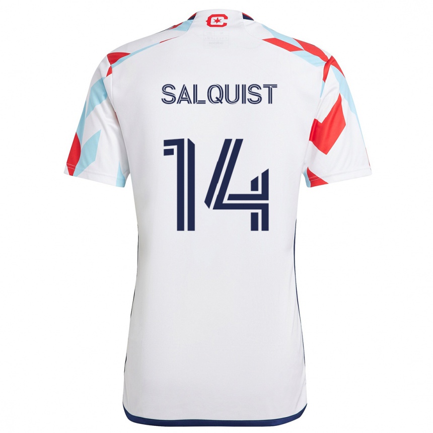 Kids Football Tobias Salquist #14 White Red Blue Away Jersey 2024/25 T-Shirt