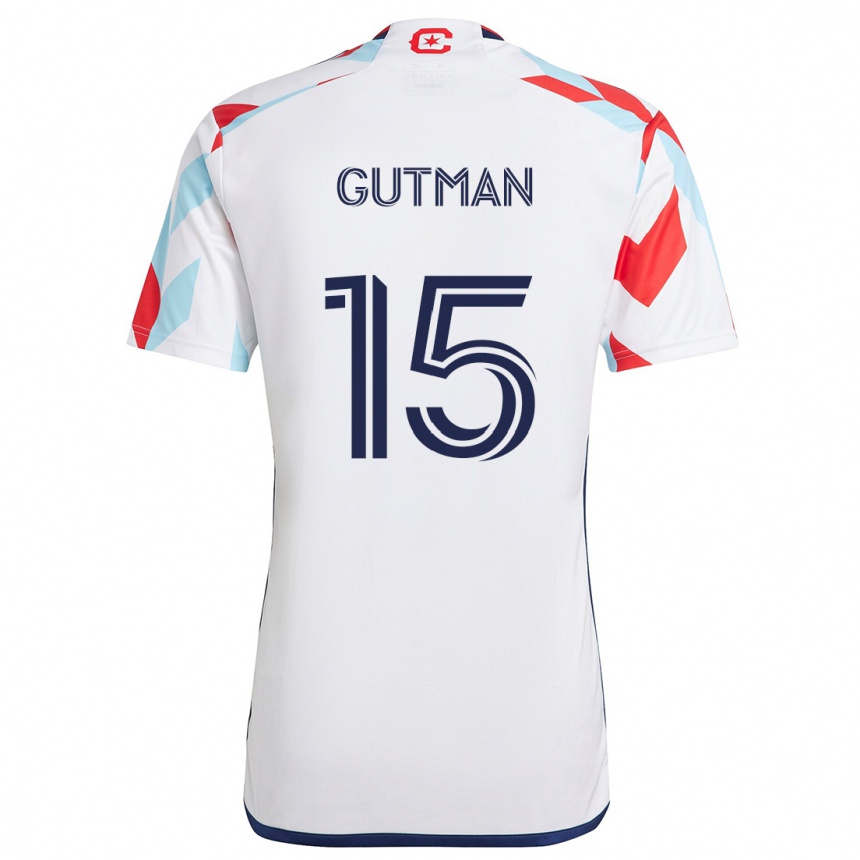 Kids Football Andrew Gutman #15 White Red Blue Away Jersey 2024/25 T-Shirt