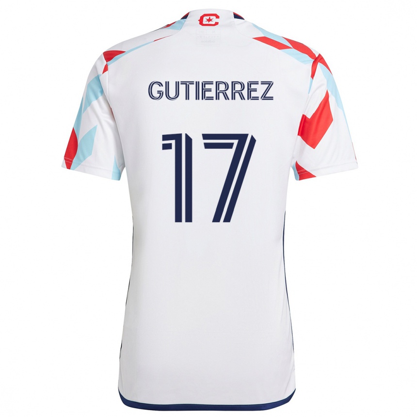 Kids Football Brian Gutiérrez #17 White Red Blue Away Jersey 2024/25 T-Shirt