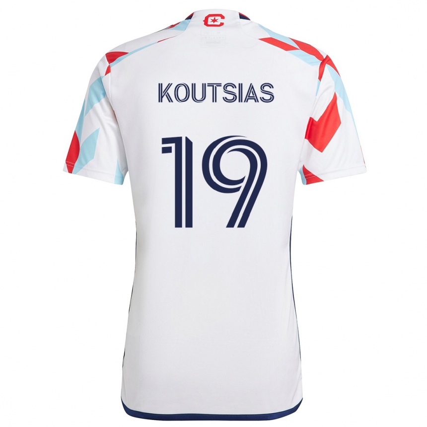 Kids Football Georgios Koutsias #19 White Red Blue Away Jersey 2024/25 T-Shirt