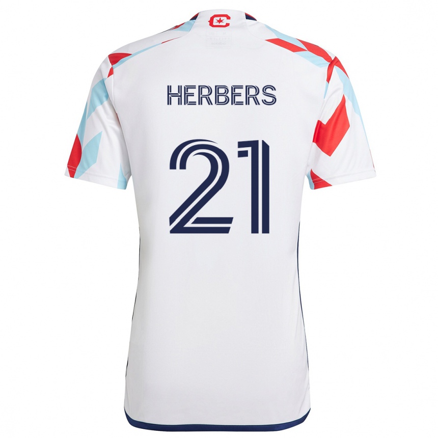 Kids Football Fabian Herbers #21 White Red Blue Away Jersey 2024/25 T-Shirt