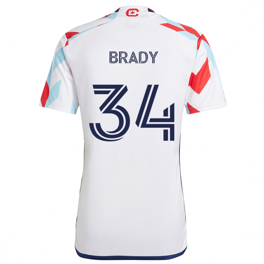 Kids Football Chris Brady #34 White Red Blue Away Jersey 2024/25 T-Shirt