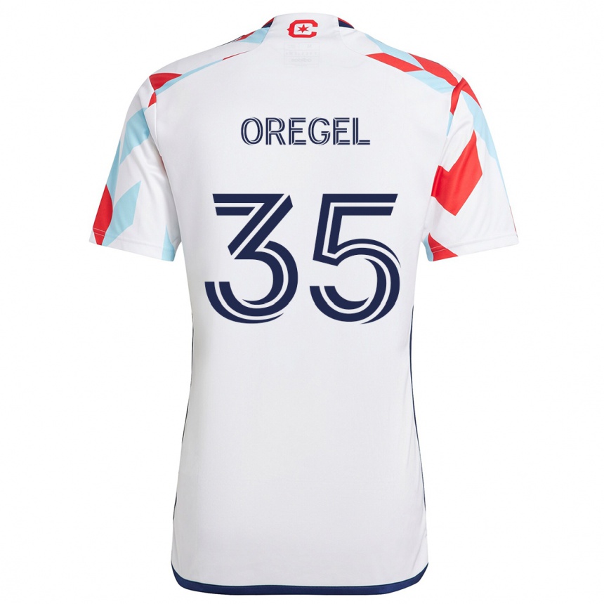 Kids Football Sergio Oregel #35 White Red Blue Away Jersey 2024/25 T-Shirt