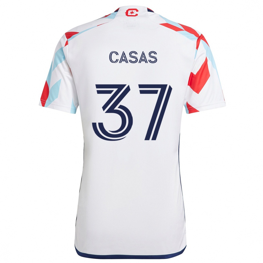 Kids Football Javier Casas #37 White Red Blue Away Jersey 2024/25 T-Shirt