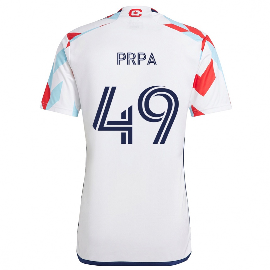 Kids Football Luka Prpa #49 White Red Blue Away Jersey 2024/25 T-Shirt