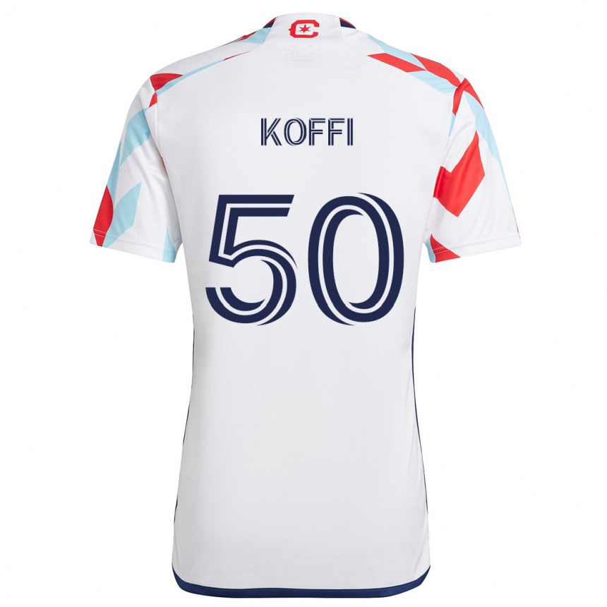 Kids Football Christian Koffi #50 White Red Blue Away Jersey 2024/25 T-Shirt