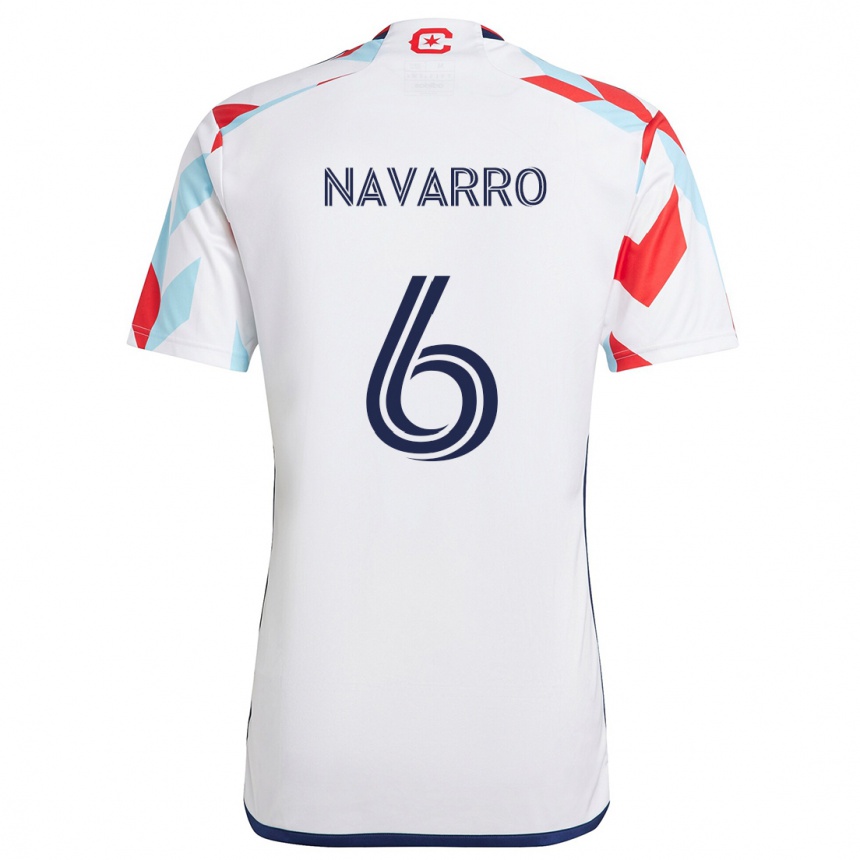 Kids Football Miguel Navarro #6 White Red Blue Away Jersey 2024/25 T-Shirt