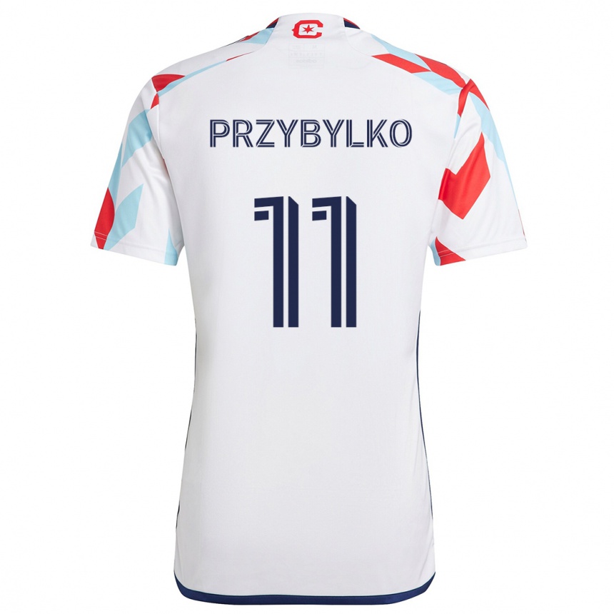 Kids Football Kacper Przybylko #11 White Red Blue Away Jersey 2024/25 T-Shirt