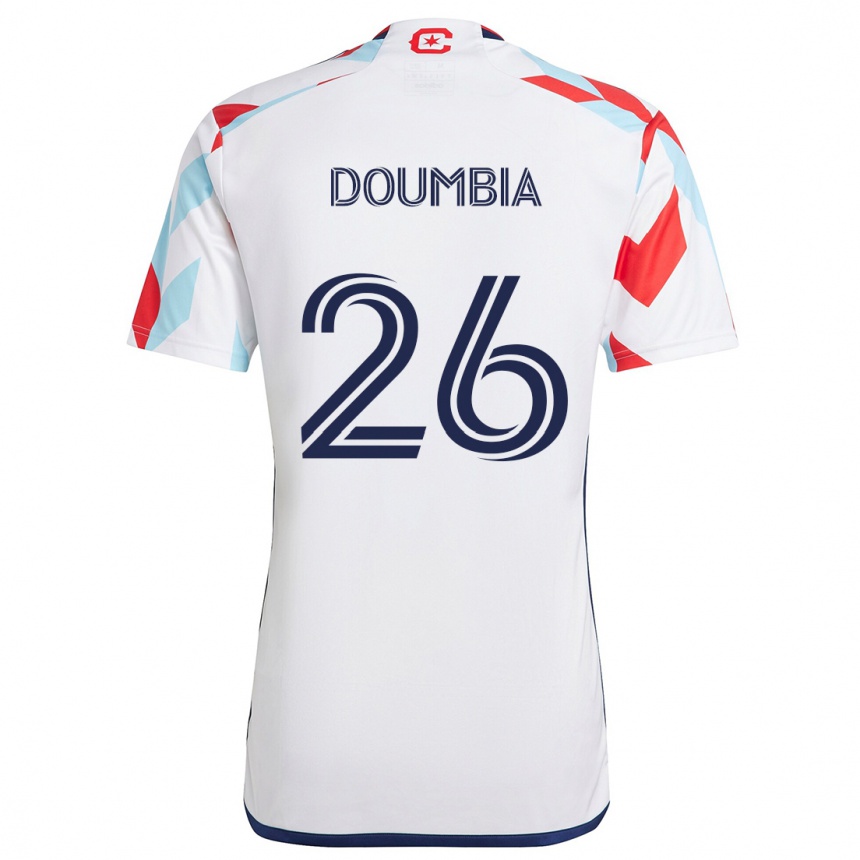 Kids Football Ousmane Doumbia #26 White Red Blue Away Jersey 2024/25 T-Shirt