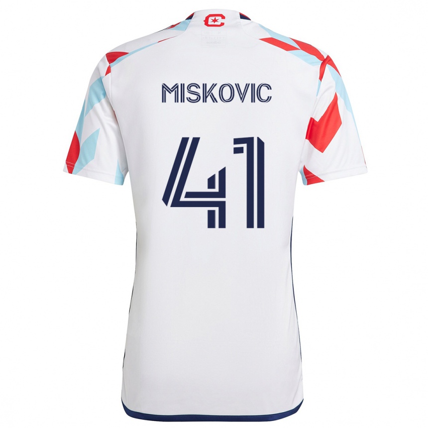 Kids Football Mihajlo Miskovic #41 White Red Blue Away Jersey 2024/25 T-Shirt