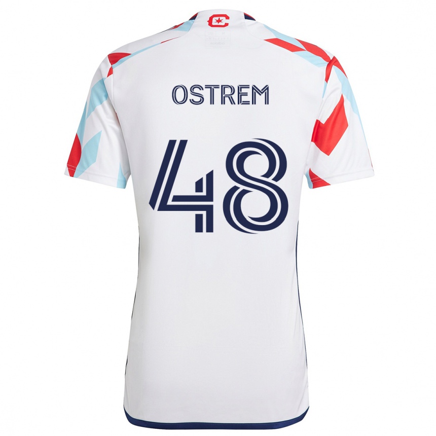 Kids Football Charlie Ostrem #48 White Red Blue Away Jersey 2024/25 T-Shirt