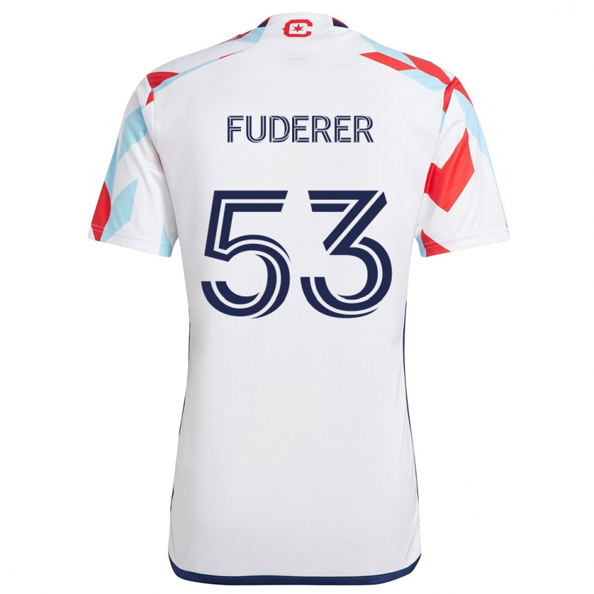 Kids Football Jake Fuderer #53 White Red Blue Away Jersey 2024/25 T-Shirt