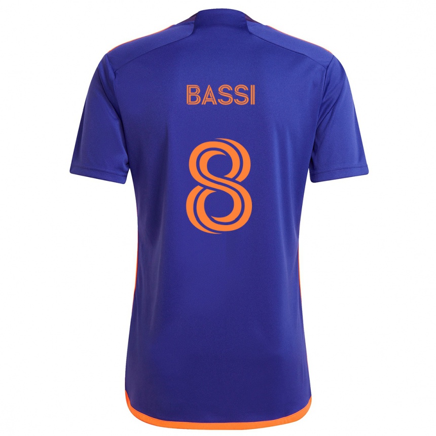 Kids Football Amine Bassi #8 Purple Orange Away Jersey 2024/25 T-Shirt