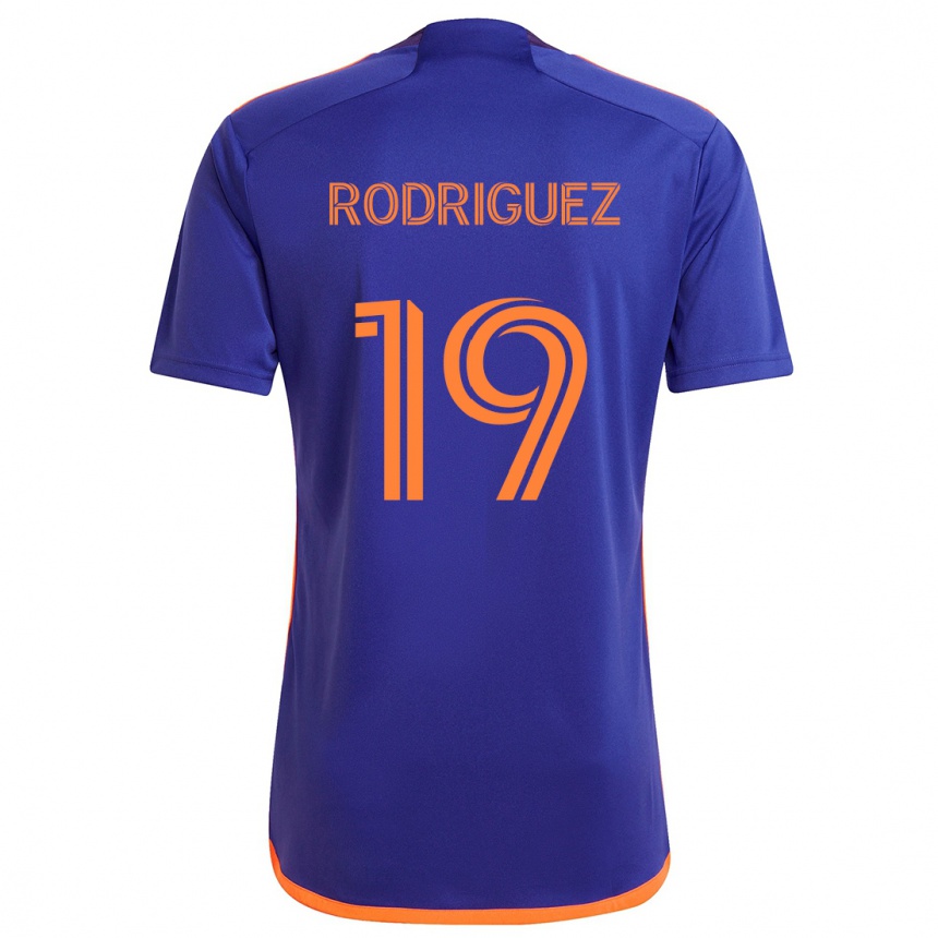 Kids Football Sebastian Rodriguez #19 Purple Orange Away Jersey 2024/25 T-Shirt