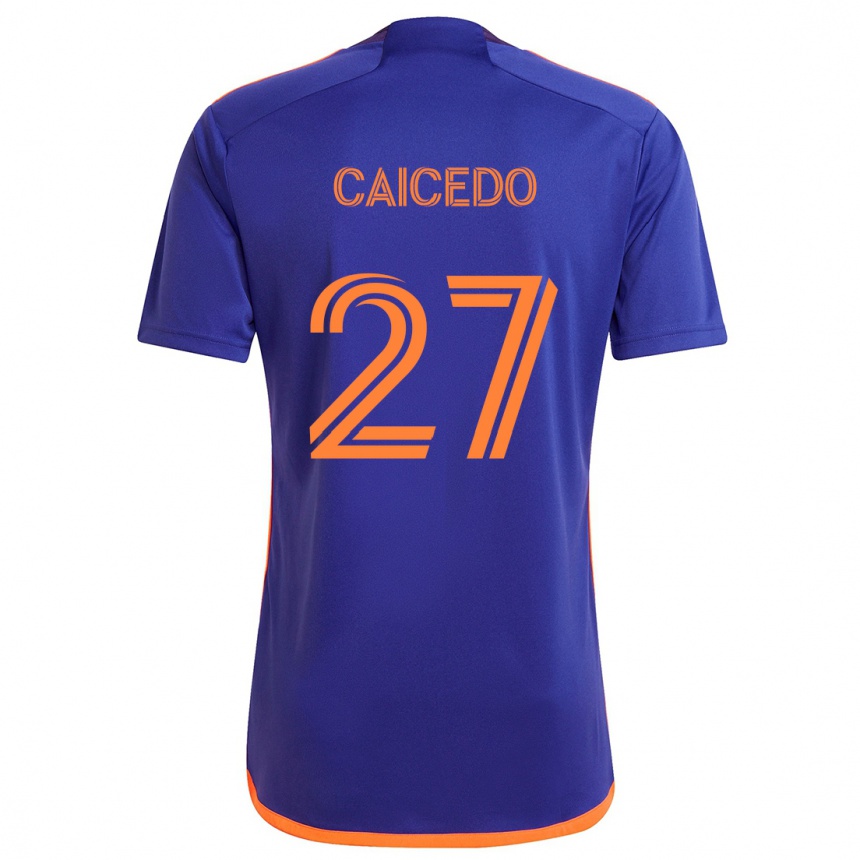 Kids Football Luis Caicedo #27 Purple Orange Away Jersey 2024/25 T-Shirt