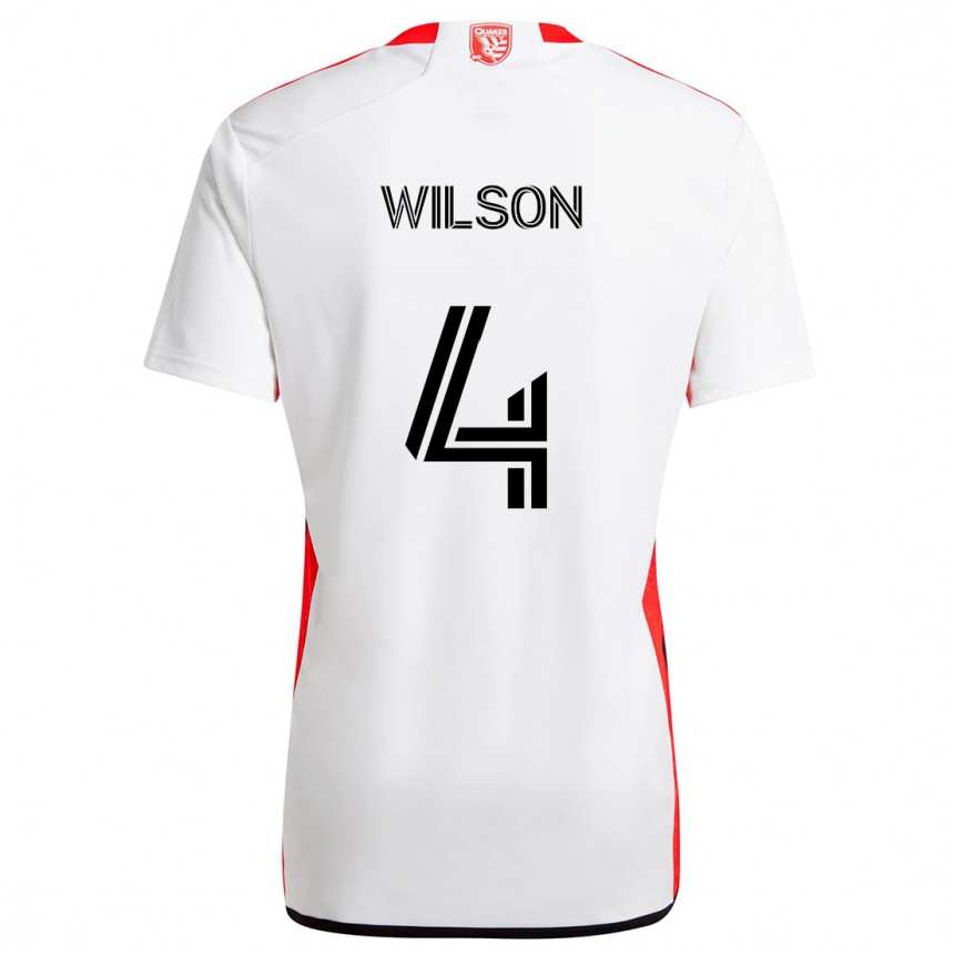 Kids Football Bruno Wilson #4 White Red Away Jersey 2024/25 T-Shirt