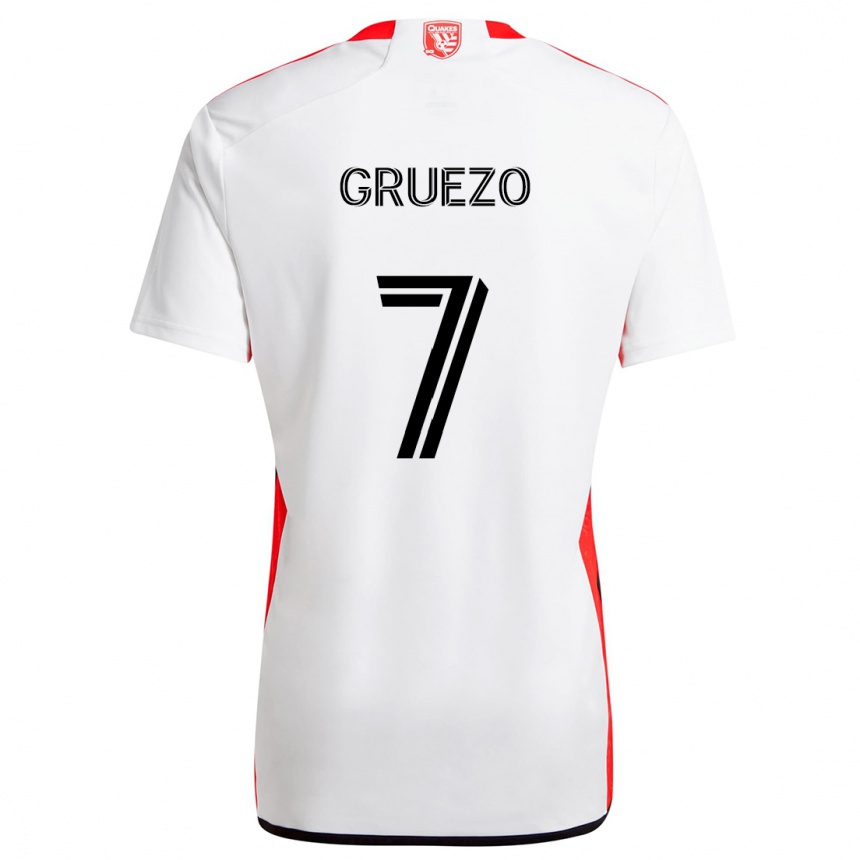 Kids Football Carlos Gruezo #7 White Red Away Jersey 2024/25 T-Shirt