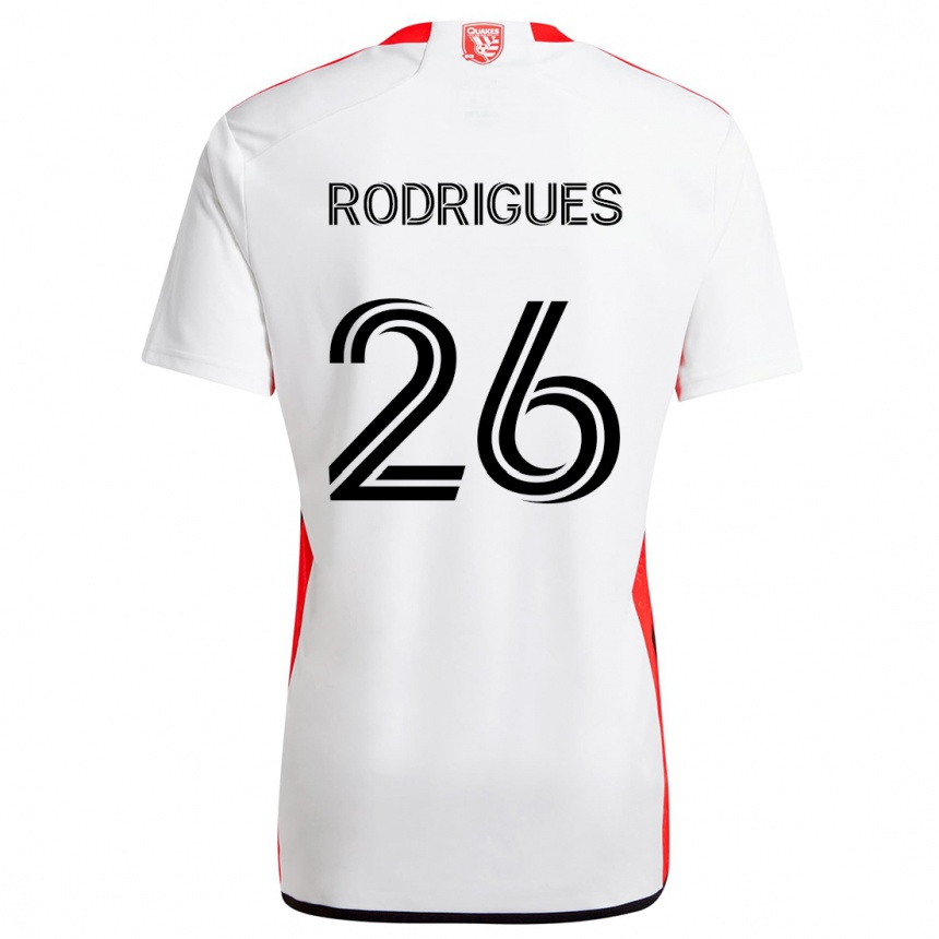 Kids Football Rodrigues #26 White Red Away Jersey 2024/25 T-Shirt