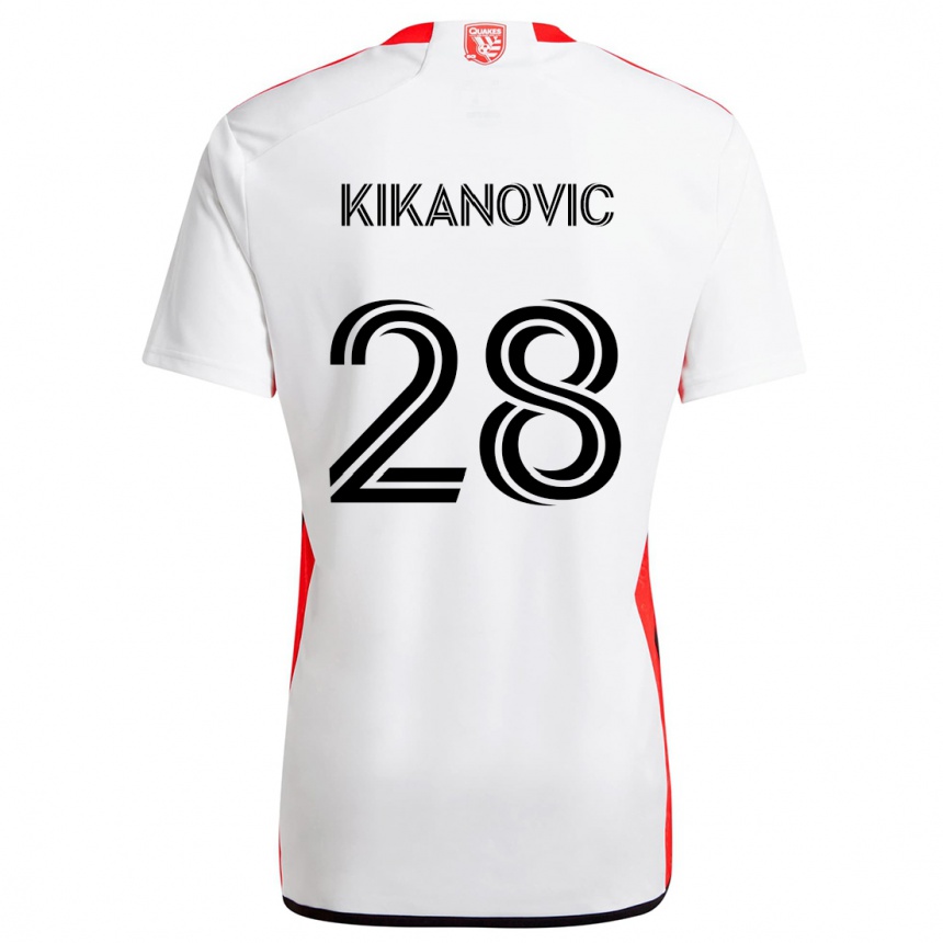 Kids Football Benjamin Kikanovic #28 White Red Away Jersey 2024/25 T-Shirt