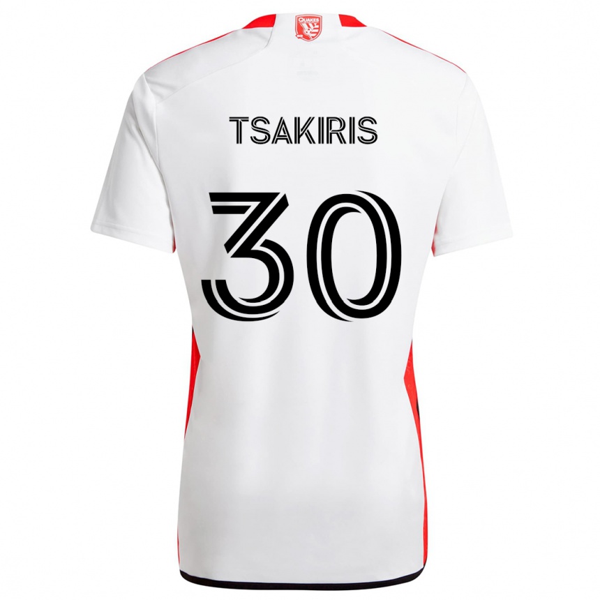 Kids Football Niko Tsakiris #30 White Red Away Jersey 2024/25 T-Shirt