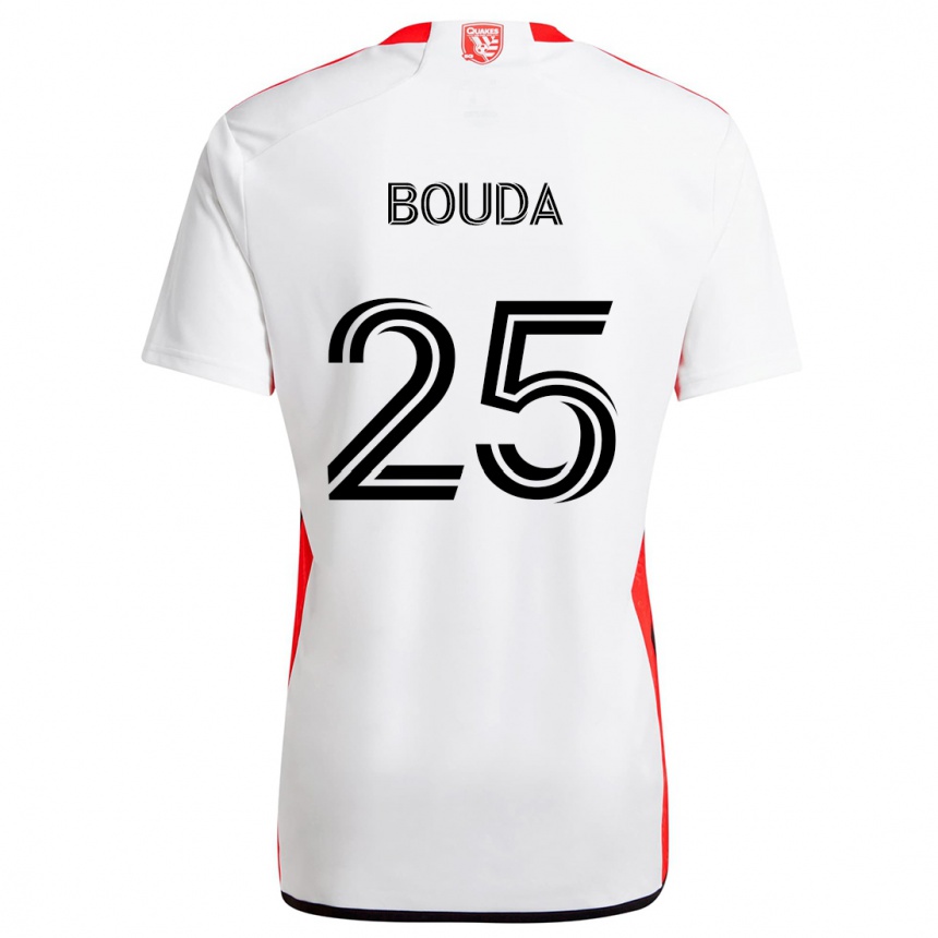 Kids Football Ousseni Bouda #25 White Red Away Jersey 2024/25 T-Shirt