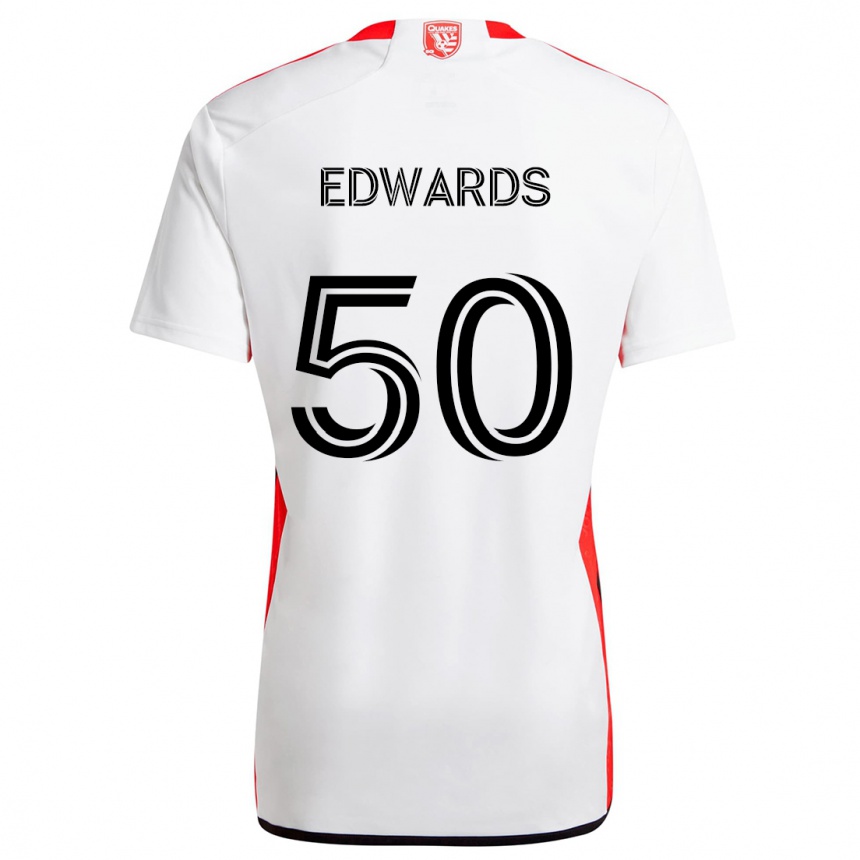 Kids Football Aaron Edwards #50 White Red Away Jersey 2024/25 T-Shirt