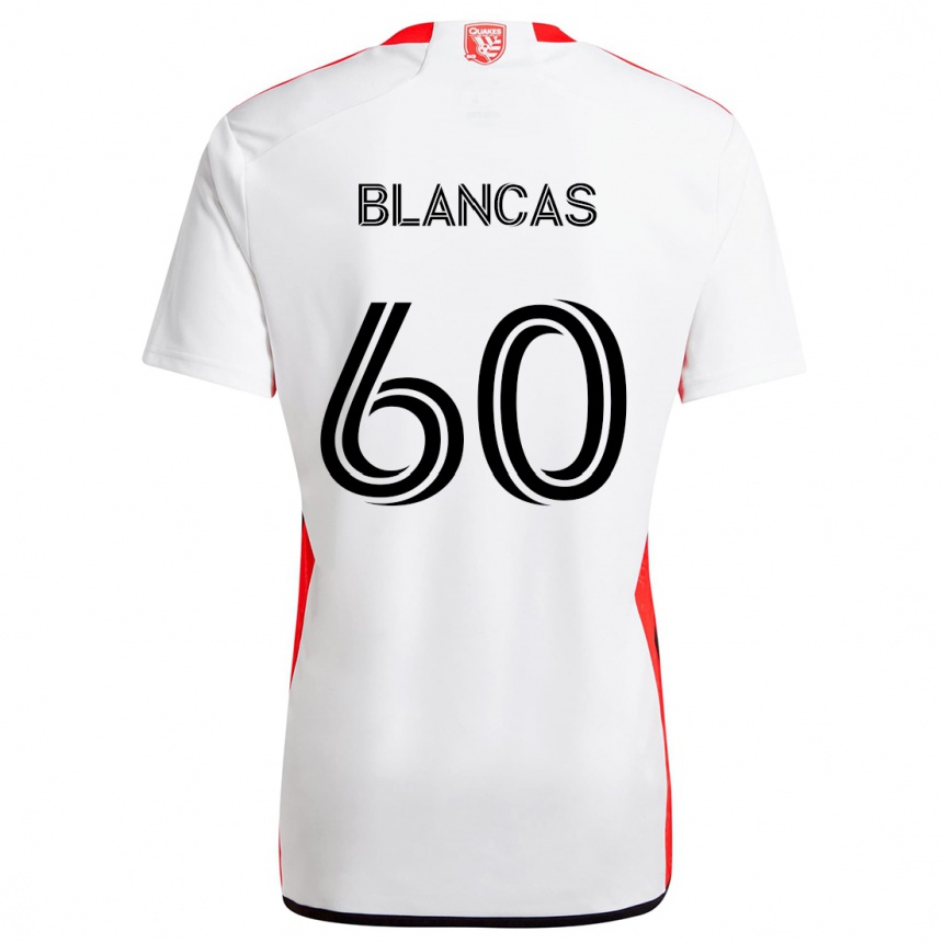 Kids Football Eduardo Blancas #60 White Red Away Jersey 2024/25 T-Shirt